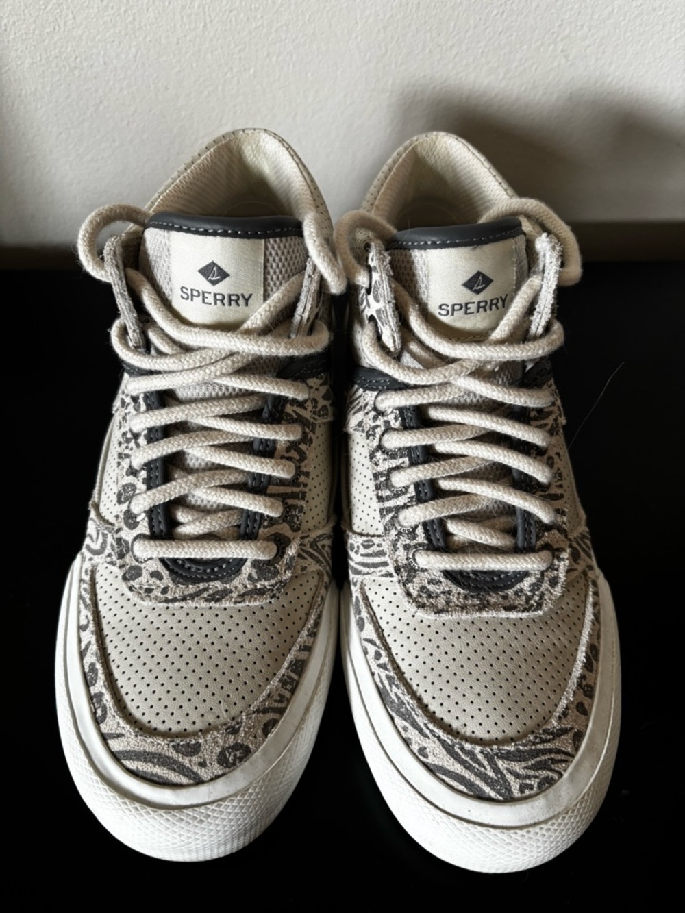 Sperry Women’s Soletide Mid Seacycled  Sneaker Beige Gray Animal